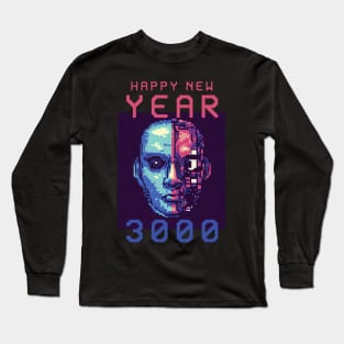 Happy new year 3000 futuristic pixel art Long Sleeve T-Shirt